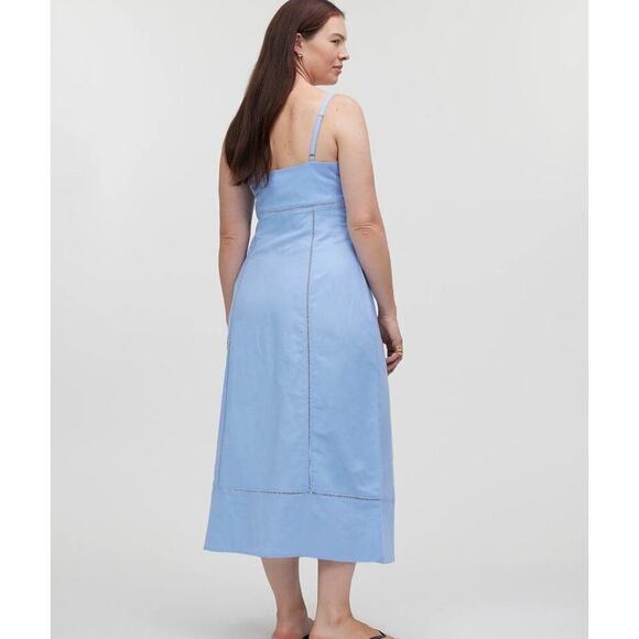 NWT Madewell Sweetheart Midi Dress in Linen-Cotton Blend In Light Blue Size 6 - Picture 2 of 11